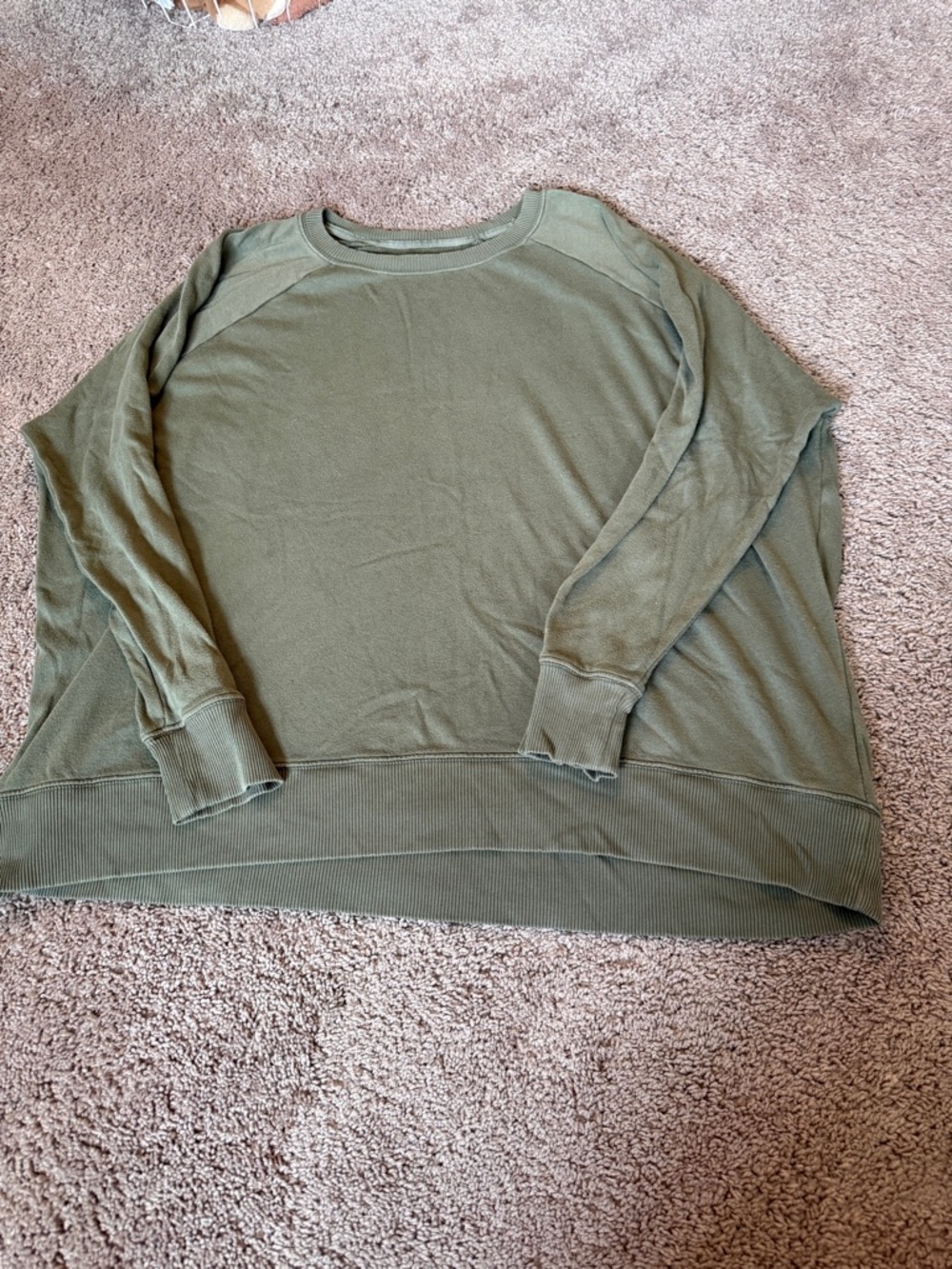 aerie oversized army kahki green crewneck pullover